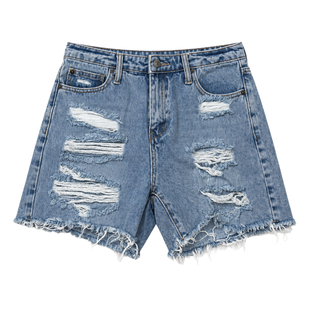 Fashion Nova Distressed Denim Shorts Size 5/27 Blue Raw Hem 1