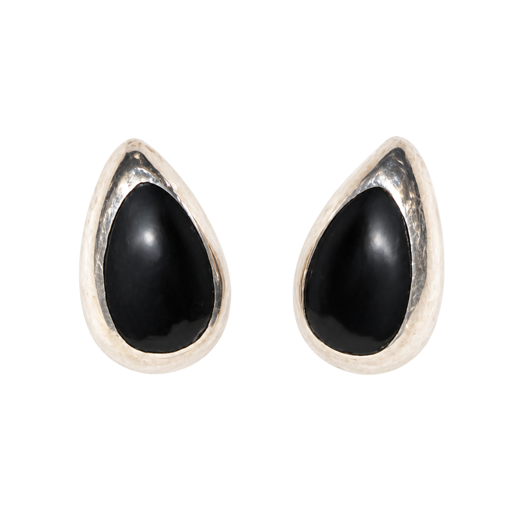Sterling Silver Black Onyx Teardrop Post Earrings 1