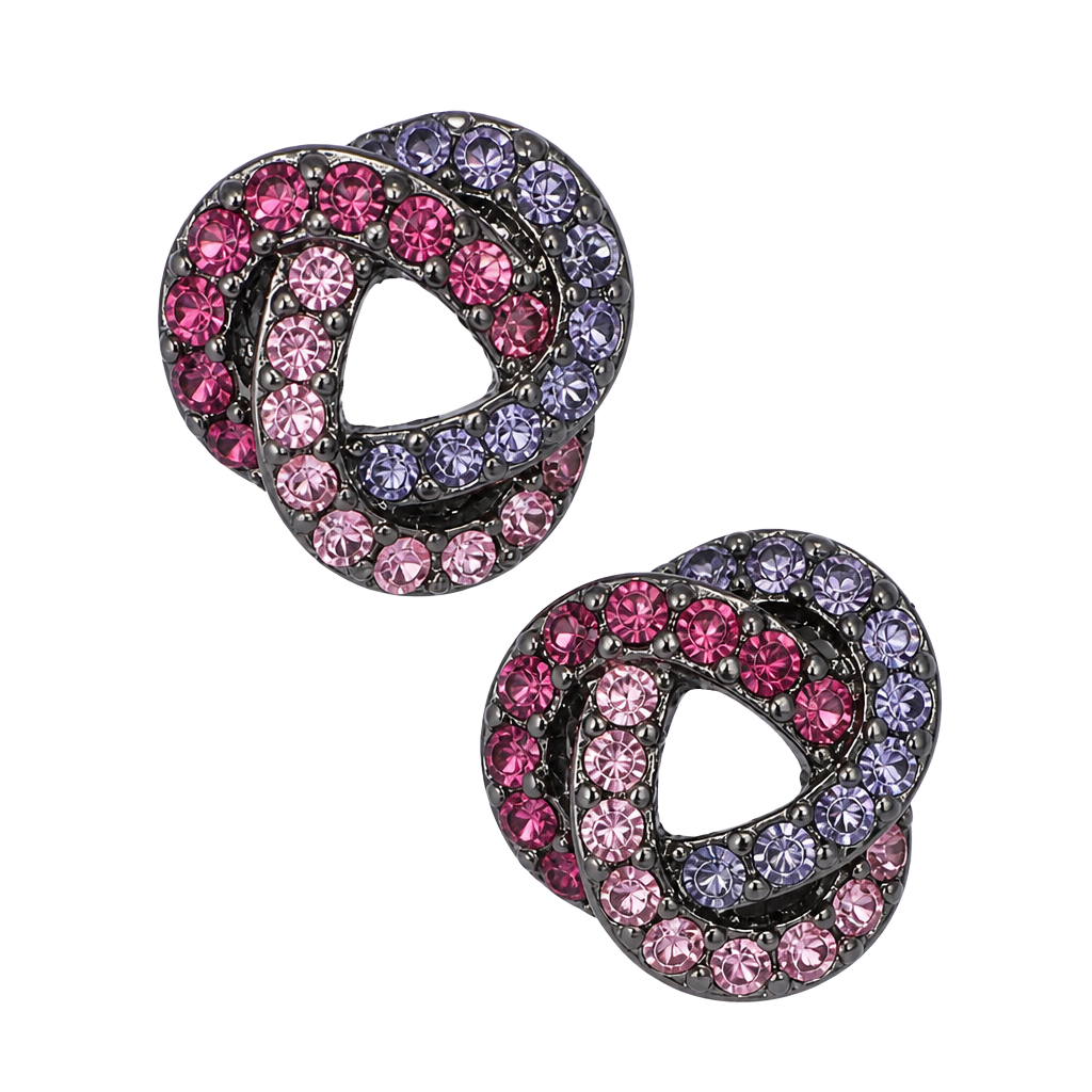 Kenneth Jay Lane Gun Metal w/ Multi-Color Pink & Sapphire Rhinestone Earrings 1