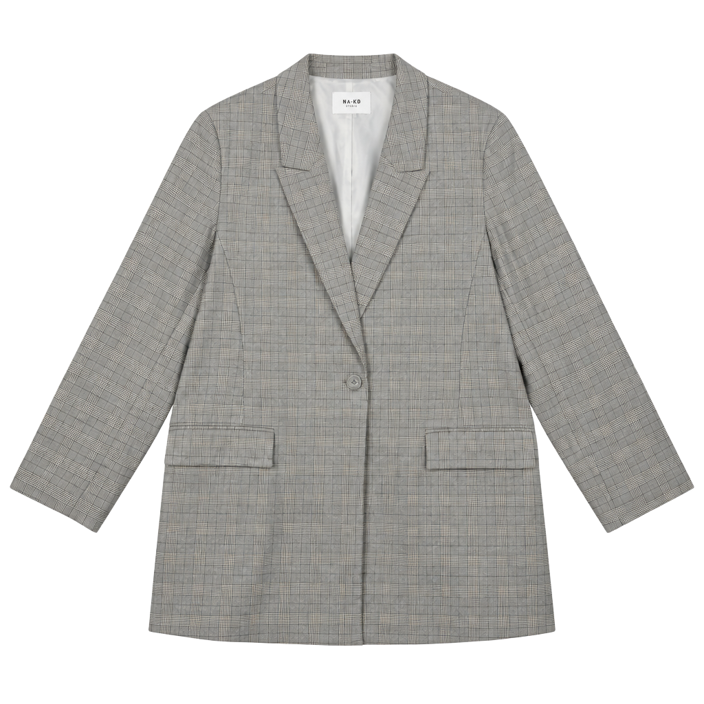 Nine West Plaid Blazer Size 2XL Gray Single Button Longline Jacket 1