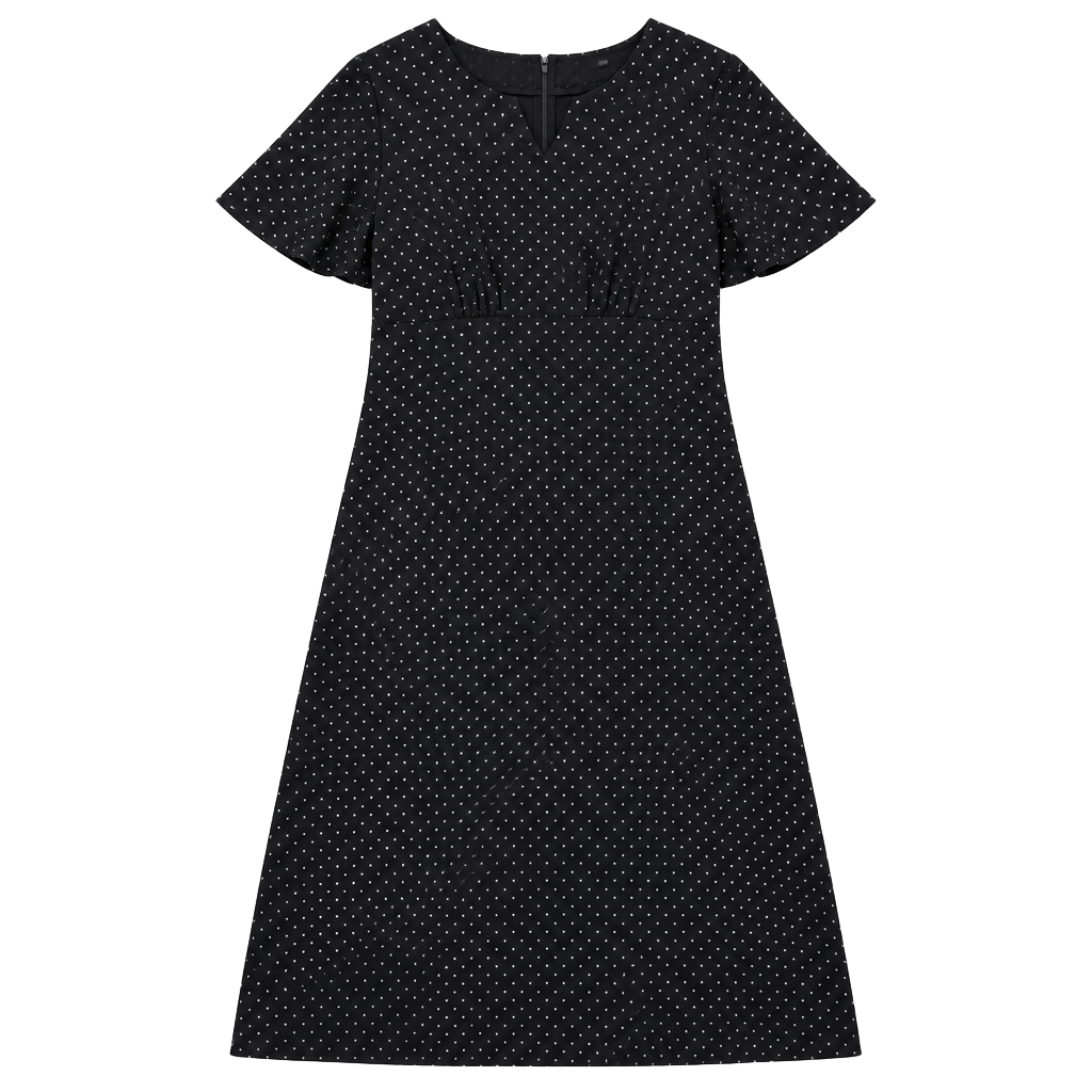 UNIQLO Polka Dot Midi Dress Size S Black White Short Sleeve 1