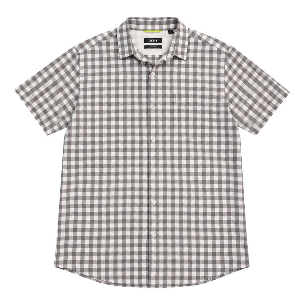 DKNY Short Sleeve Button Down Shirt Size M Plaid Slim Fit 1