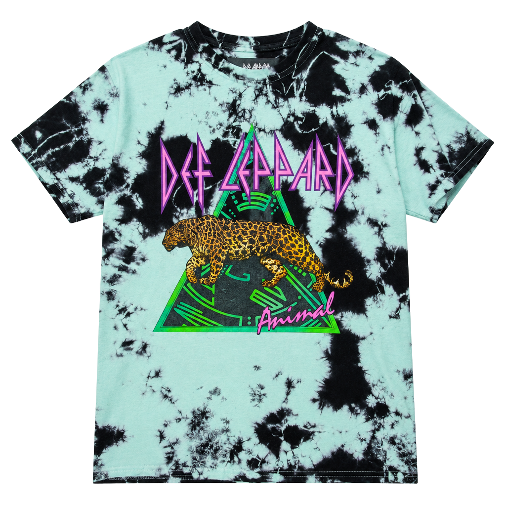 Def Leppard Animal Graphic T-Shirt Size S/M Black Light Blue Tie Dye 1