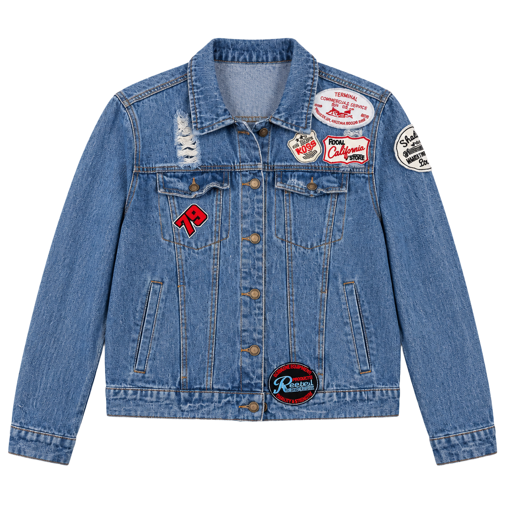 Angel Kiss Denim Jacket Size 1X-Large Distressed Patched Blue 1