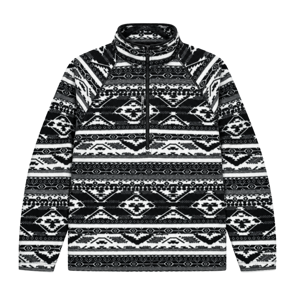Eddie Bauer Fleece 1/4 Zip Size XL Black White Aztec Pattern Ultrasoft 1