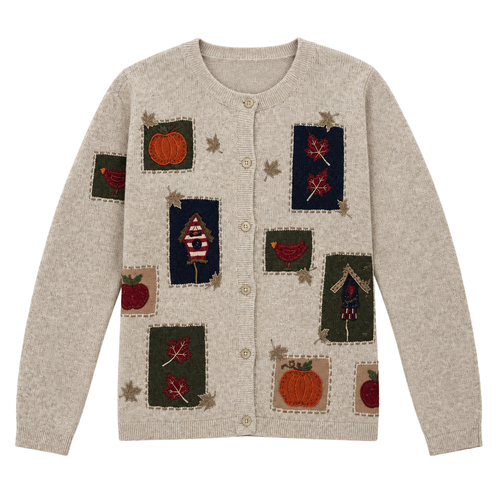 Croft & Barrow Fall Autumn Patchwork Cardigan Sweater Size L 1