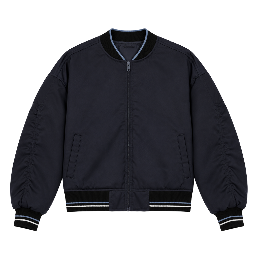 Offline by Aerie Bomber Jacket Size L Navy Full Zip Satin 1