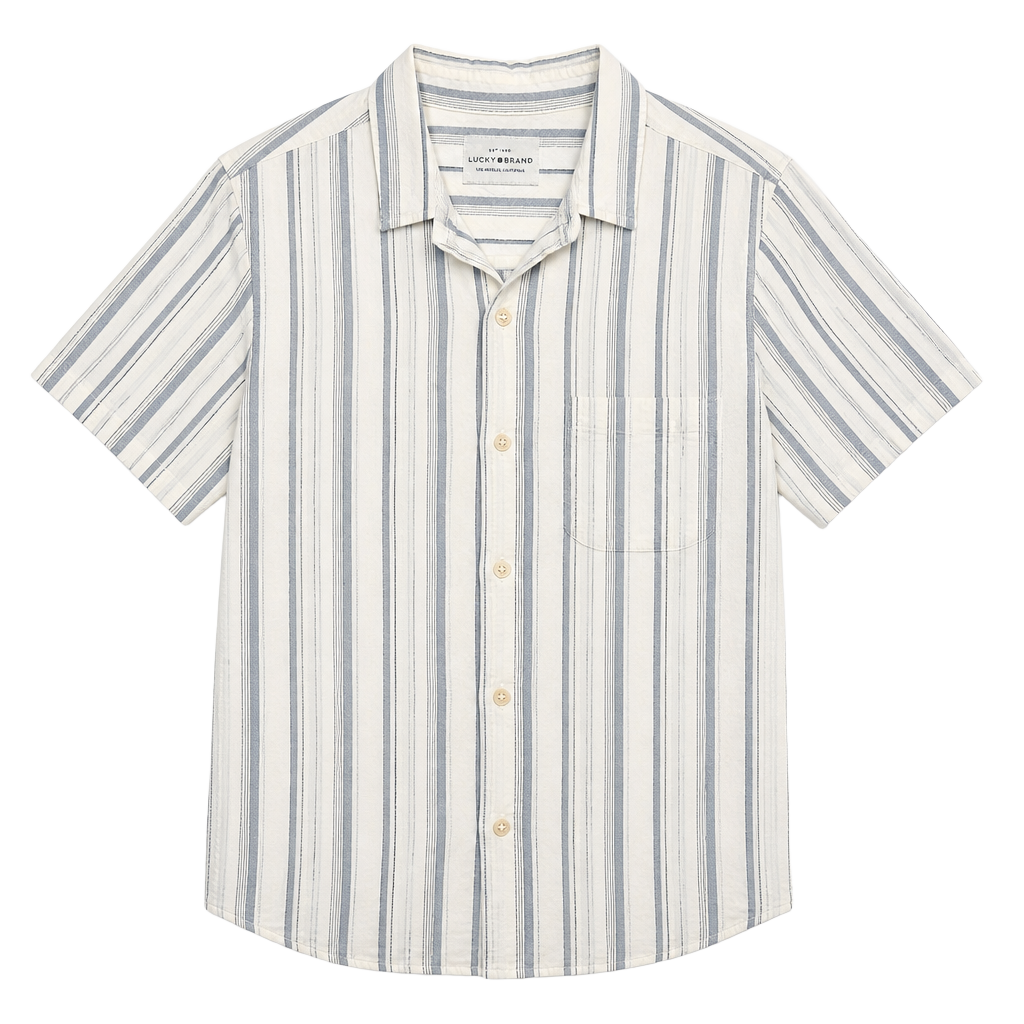 Lucky Brand Men's White Blue Striped Short Sleeve Button-Up Shirt Size L 1