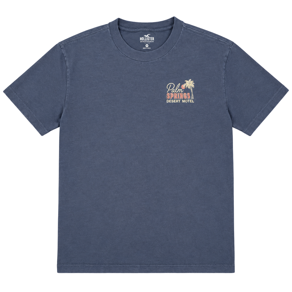 Hollister Palm Springs Desert Motel Graphic T-Shirt Size M Navy Heavyweight 1