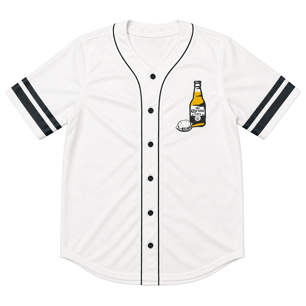 Corona Extra White Baseball Jersey Button-Up Shirt with Lime and Number 25 - Men's Size L 1