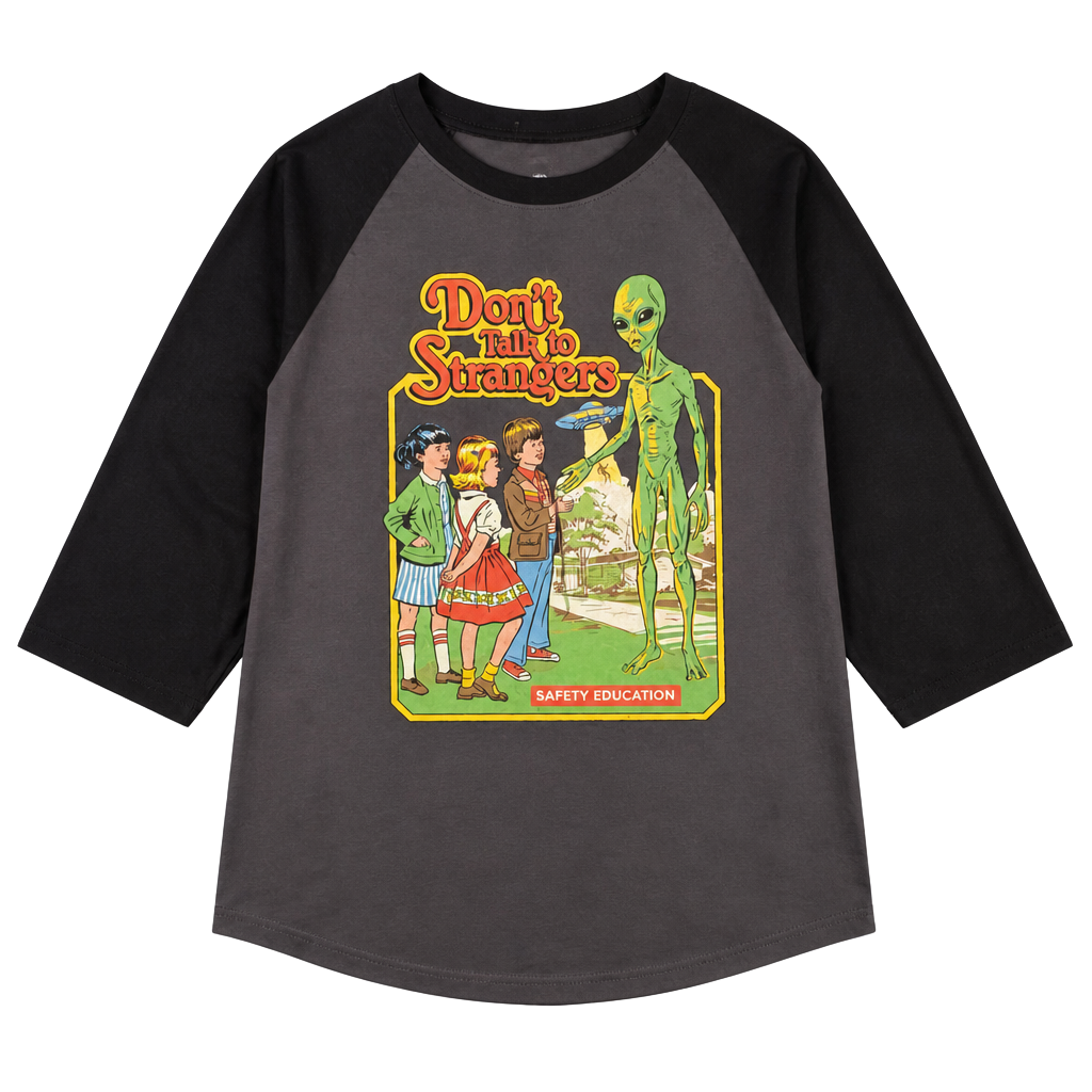 Steven Rhodes Don't Talk To Strangers Alien Baseball Raglan T-Shirt 1
