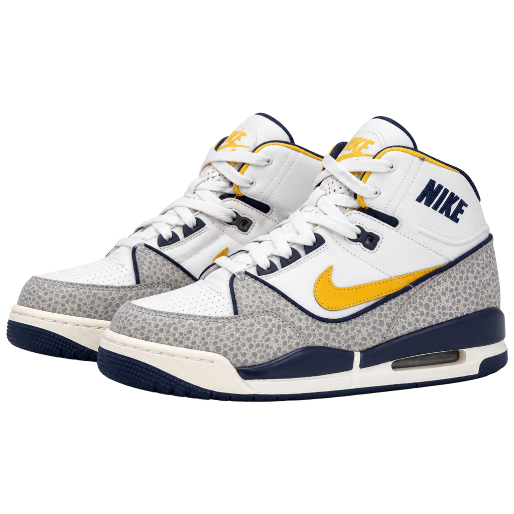 Nike Air Assault High White Navy Varsity Maize 2007 Safari Print 315064-171 1