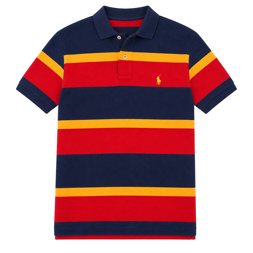Vintage Polo Ralph Lauren Striped Short Sleeve Polo Shirt Blue Red Yellow Size Medium 1