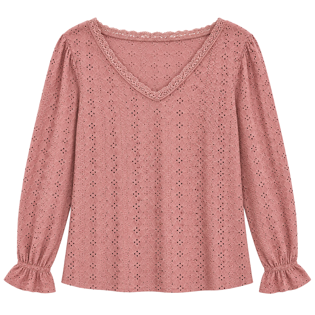 Unbranded Pink Lace Eyelet Long Sleeve Blouse Size M 1