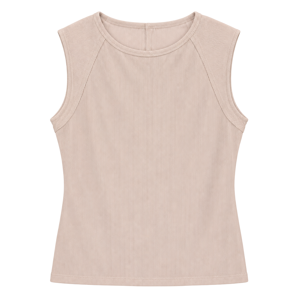 PrettyGarden Ribbed Tank Top L Cream Polyester Blend New With Tags 1