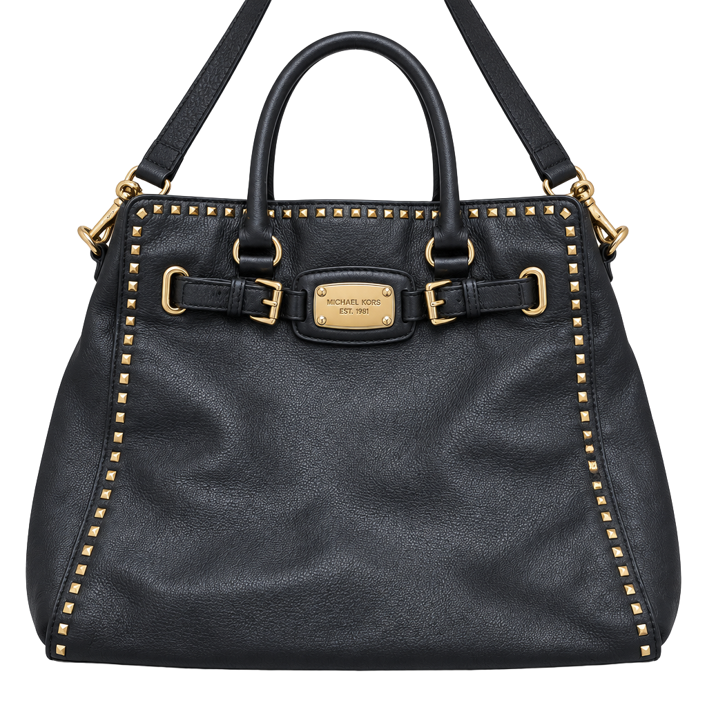 Michael Kors Black Studded Leather Satchel Handbag 1