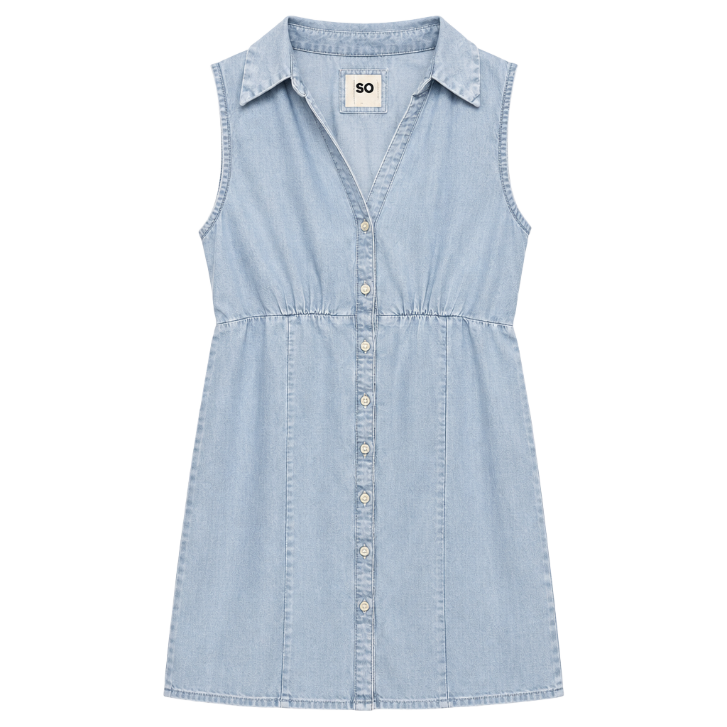 SO Sleeveless Denim Shirt Dress Size L Light Blue Chambray 1