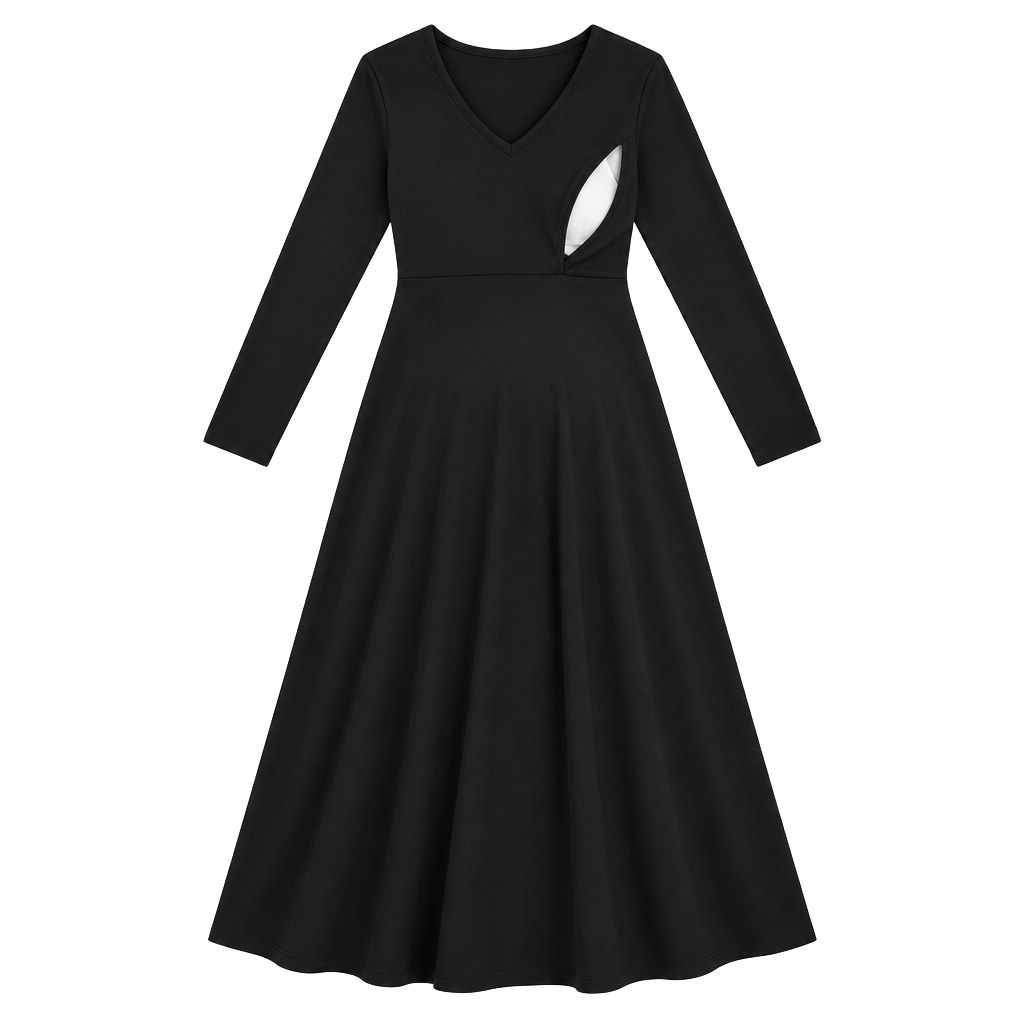Huukeay Maternity Dress Long Sleeve V Neck Ribbed Black XL 1