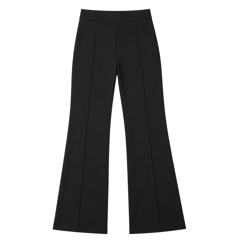 Women's Black High Waisted Business Casual Flare Pants Stretchy Work Trousers with Faux Fly and Pockets Size L 1