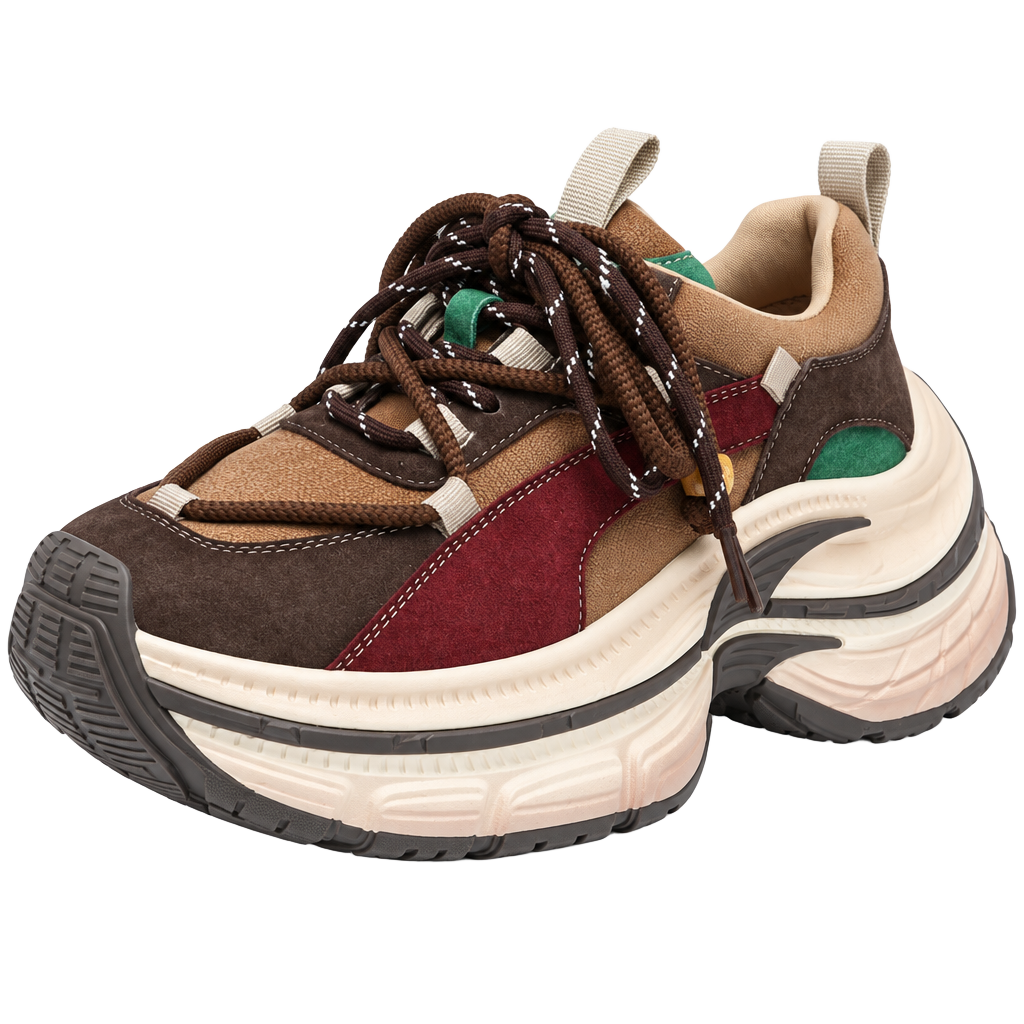 Women’s Drikler Platform Chunky Sneakers Multicolor Brown Leather Size 8 1