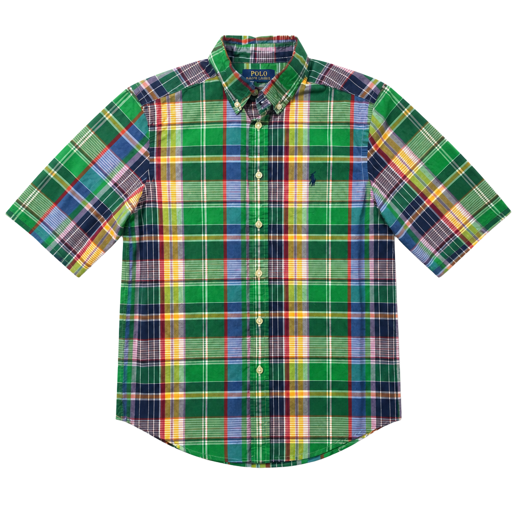 Polo Ralph Lauren Button Down Shirt Size L 14-16 Green Plaid Short Sleeve 1