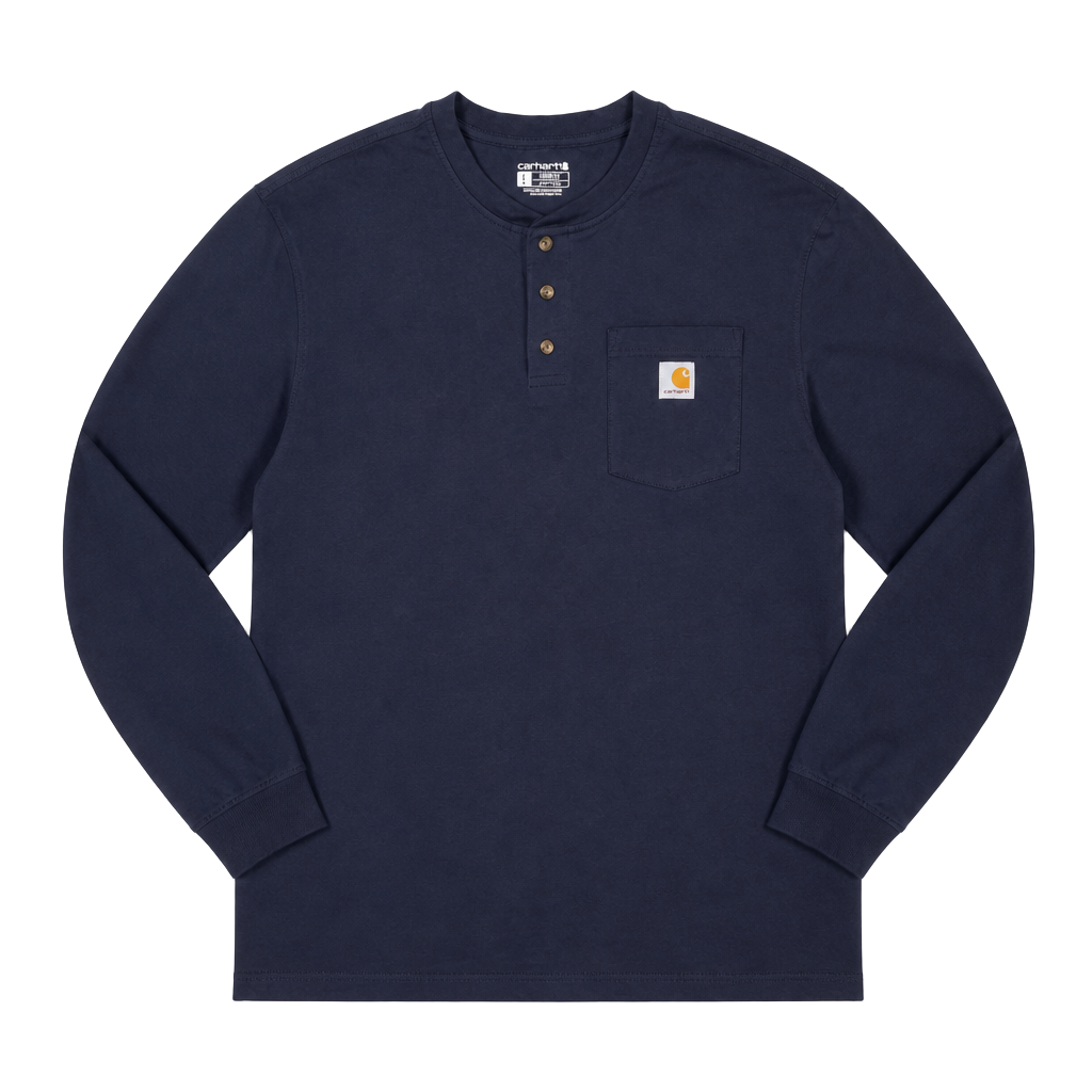 Carhartt Loose Fit Long Sleeve Henley Pocket Shirt Size L Tall Navy 1