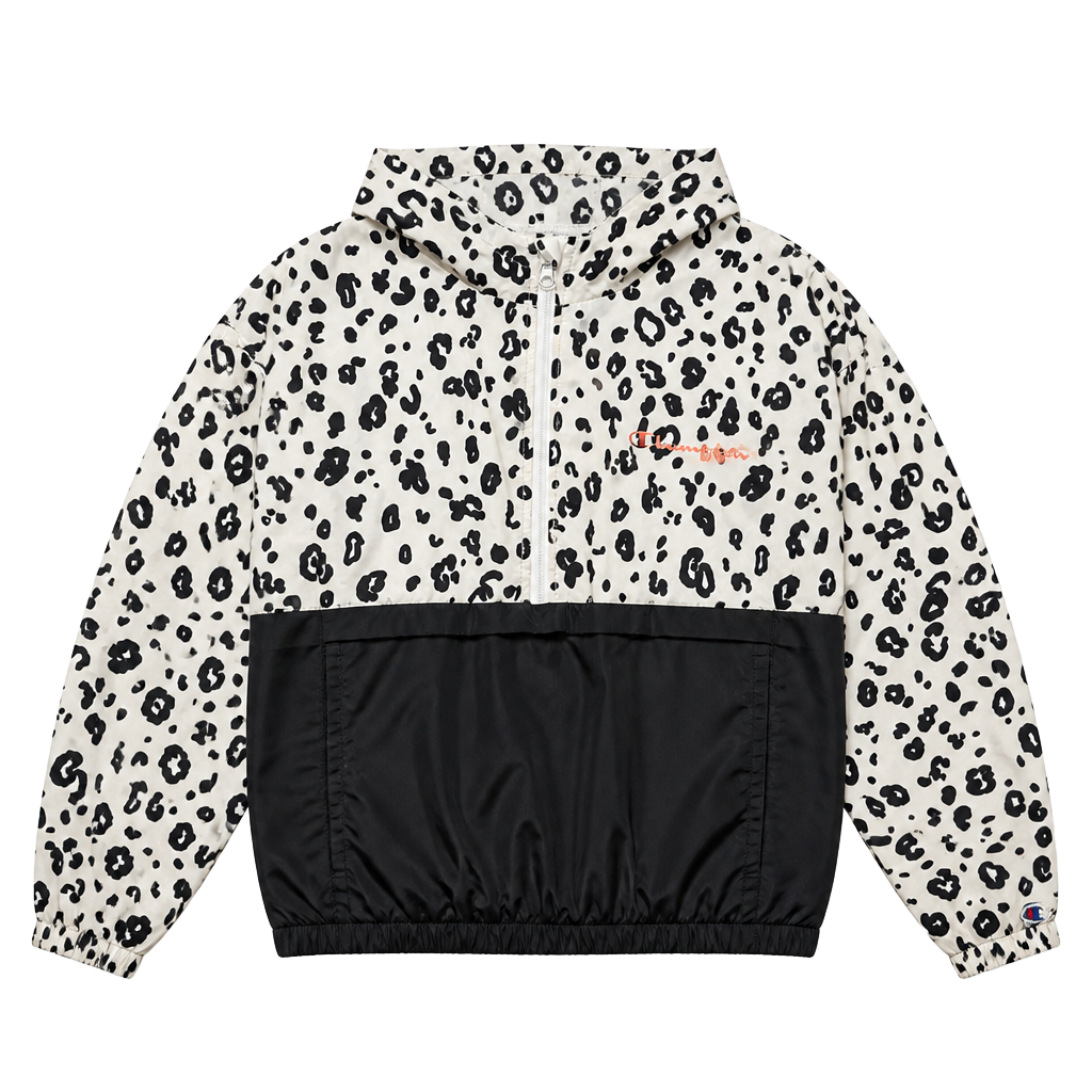 Champion Girls Leopard Print Hooded Half-Zip Windbreaker Jacket Size Medium 1