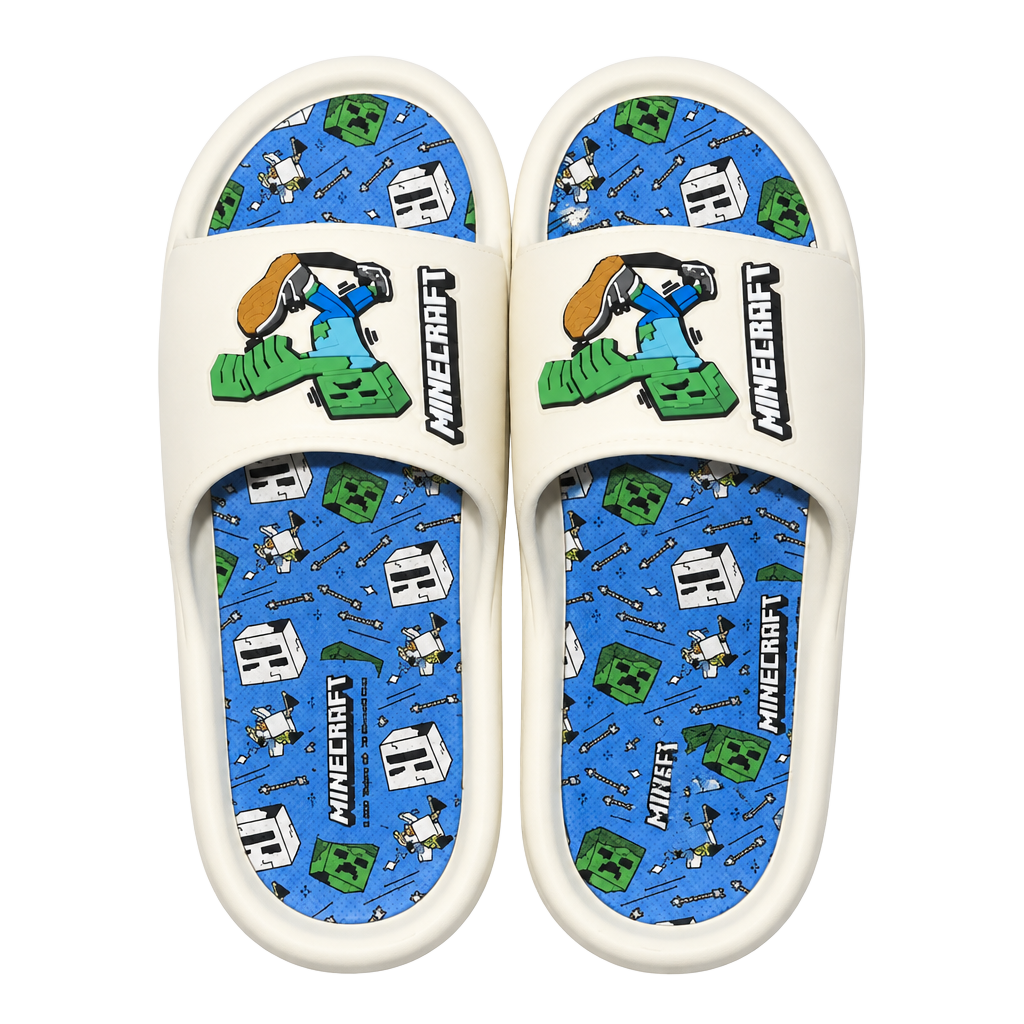 Minecraft Slide Sandals Size 6 White Creeper Kids Shoes 1