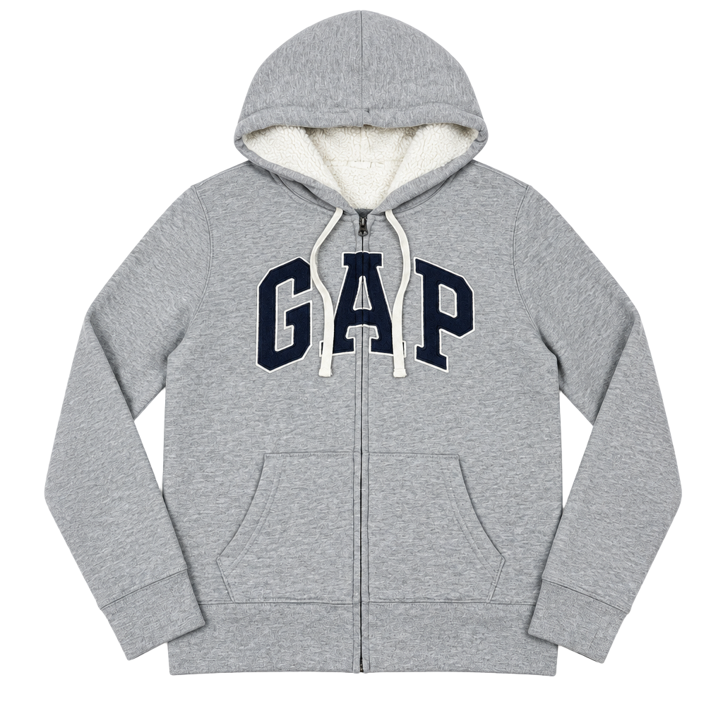 Gap Sherpa Lined Zip Up Hoodie Size M Gray Logo Sweatshirt 1