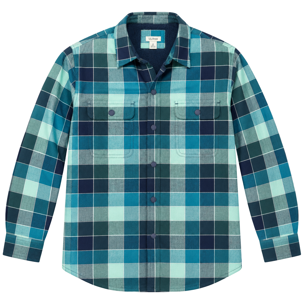 L.L.Bean Plaid Fleece-Lined Shacket Size M Blue Green Checkered 1