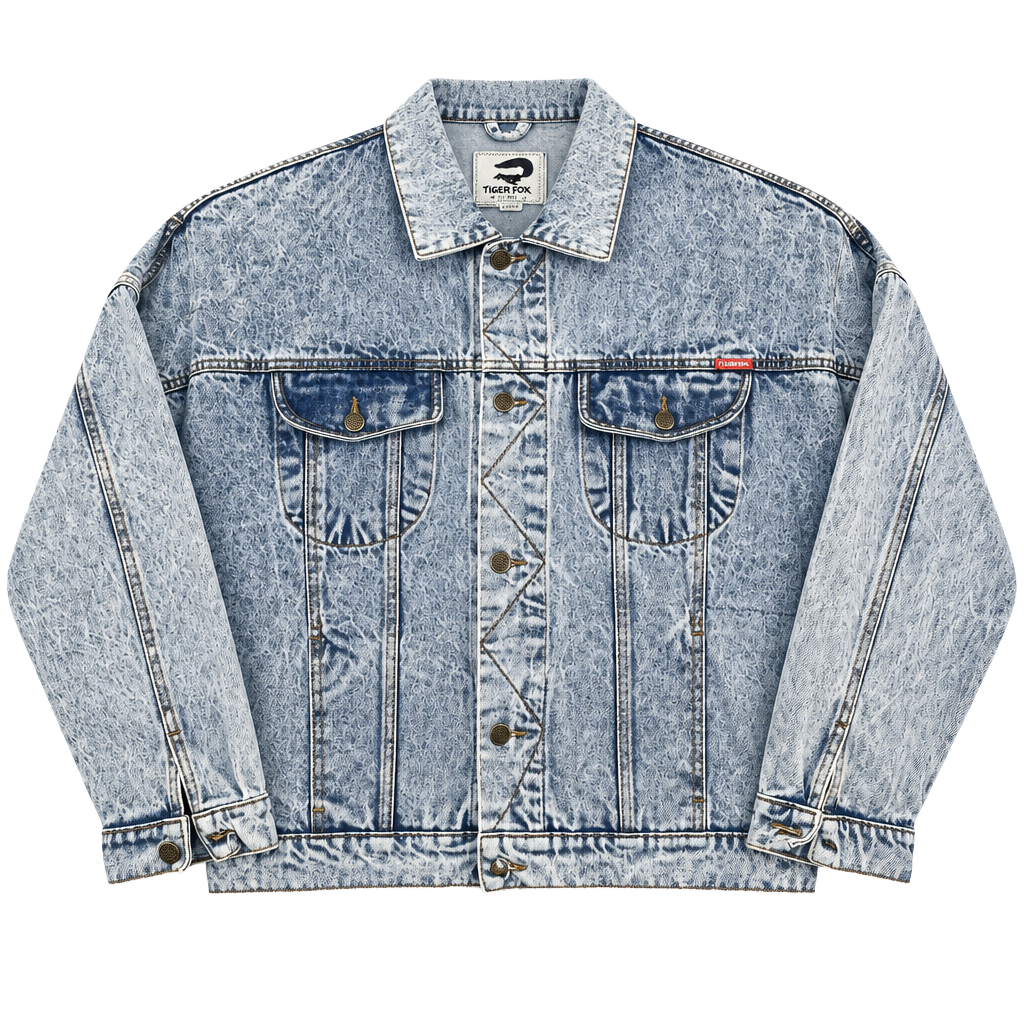 Tiger-Fox Vintage Denim Jacket Size M Acid Wash 100% Cotton 1