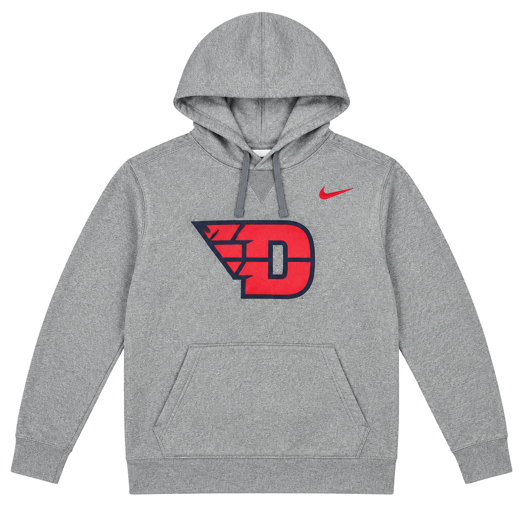 Nike Dayton Flyers Dri Fit Hoodie Size L Gray Red Pullover Sweatshirt 1
