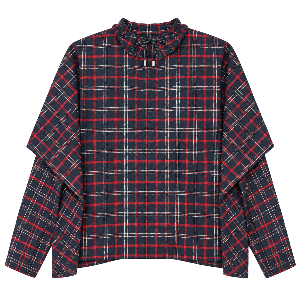 Harve Benard Hooded Poncho Size Small Red Navy Plaid Wool Cape 1