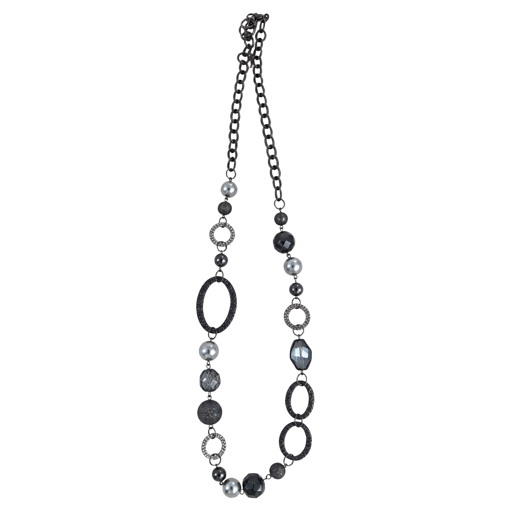 Chico's Bronze and Silver Tone Chain Link and Beaded Long Necklace 1