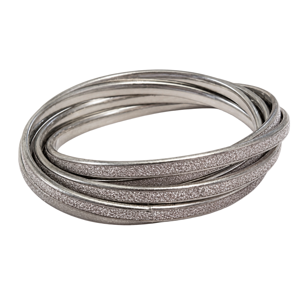 Silver Tone Glitter Set of 6 Interlocking Bangle Bracelets 1