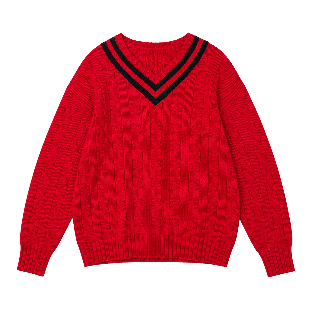 Polo Ralph Lauren Vintage Red Cable Knit V-Neck Cricket Sweater Mens XL 1