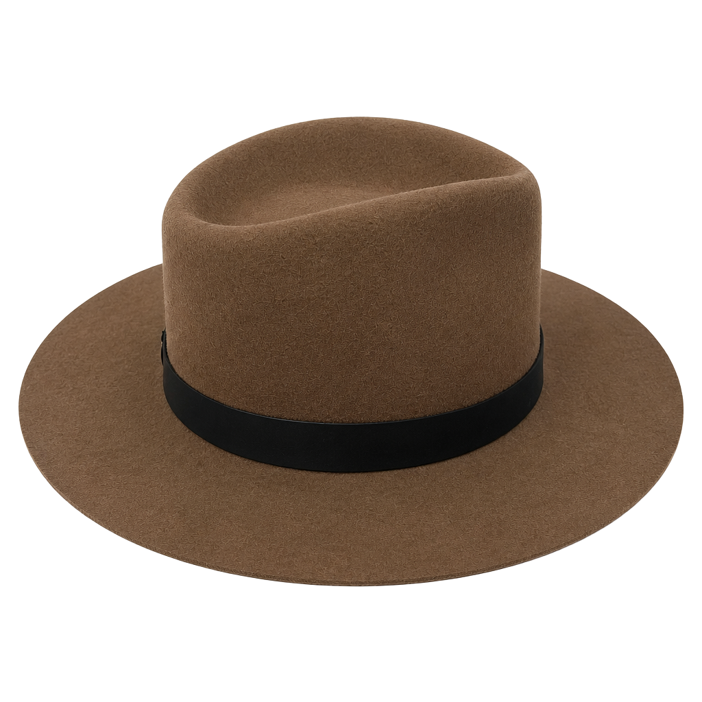 Janessa Leone Brown Black Leather Trim Band Wool Felt Hat Size Medium 1