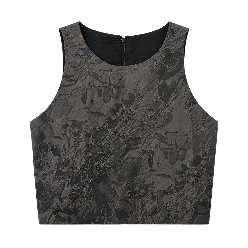 Alice + Olivia Floral Embossed Sleeveless Crop Top Black Gray Jacquard Size 4 1