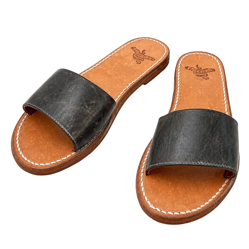 Freebird Women's Leather Golden Slip On Sandals Size 11 Brown Grey 1