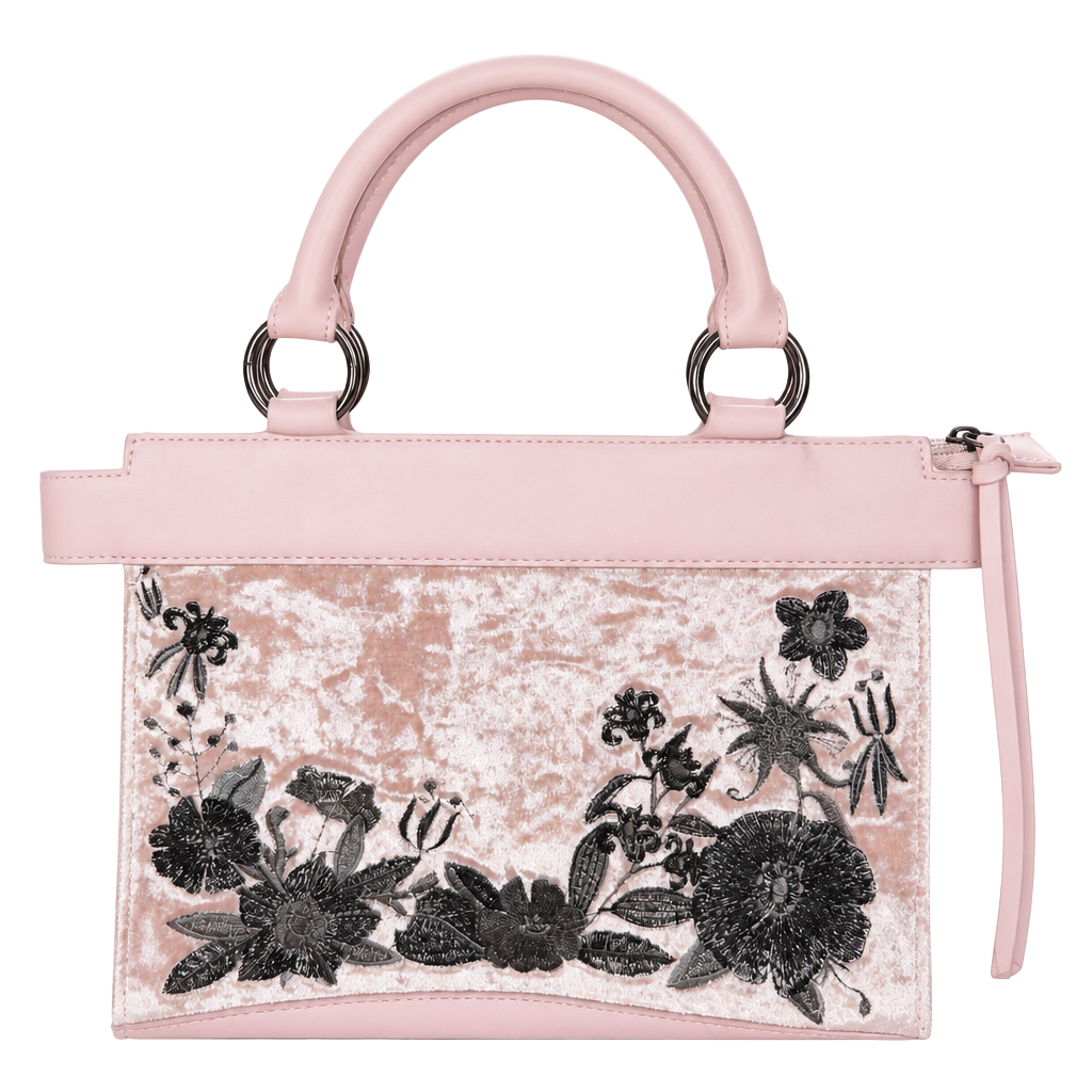 T-Shirt & Jeans Satchel Pink Crushed Velvet Black Embroidered Whimsygoth Bag 1
