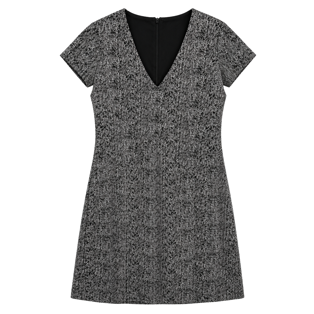 Express Black and White Herringbone V-Neck Sheath Dress Size M 1