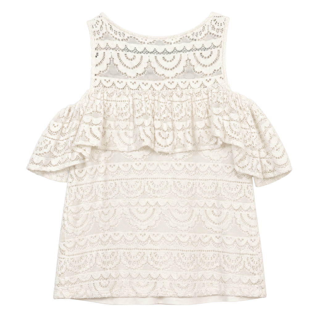 Lilly Pulitzer Lyra White Lace Cold Shoulder Ruffle Top Size S 1