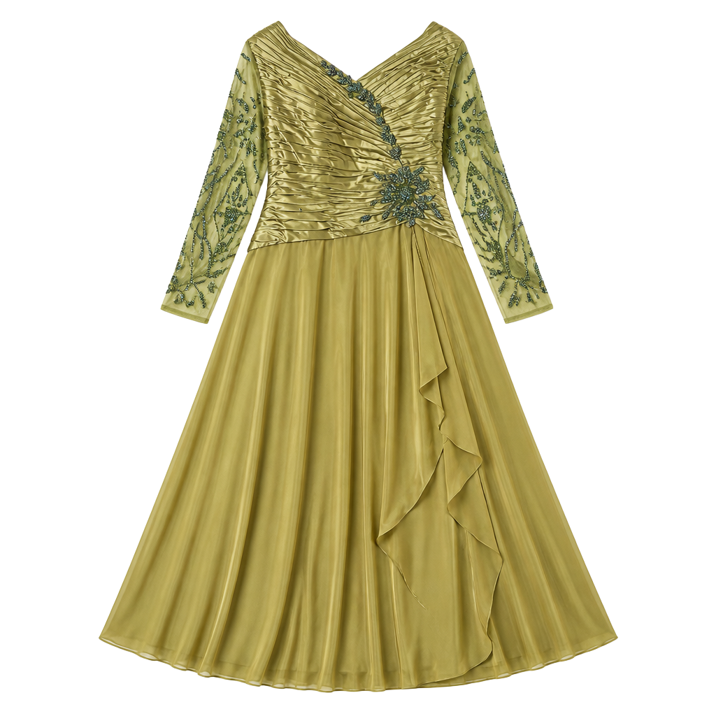 Mayqueen Couture Evening Dress Size 5XL Sage Green Beaded Long Sleeve 1