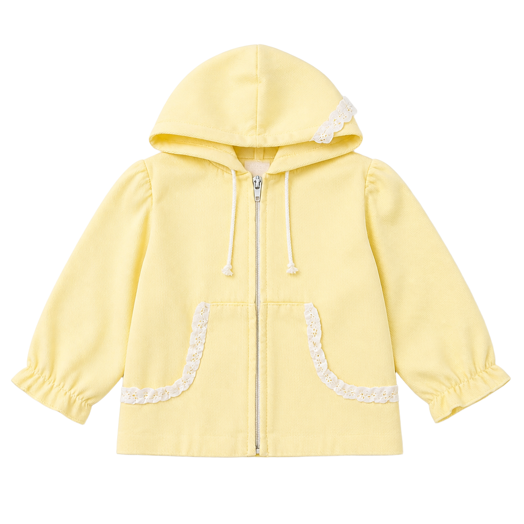 Vintage Baby Lace Trim Zip Hoodie 18 Months Yellow Cotton Blend 1