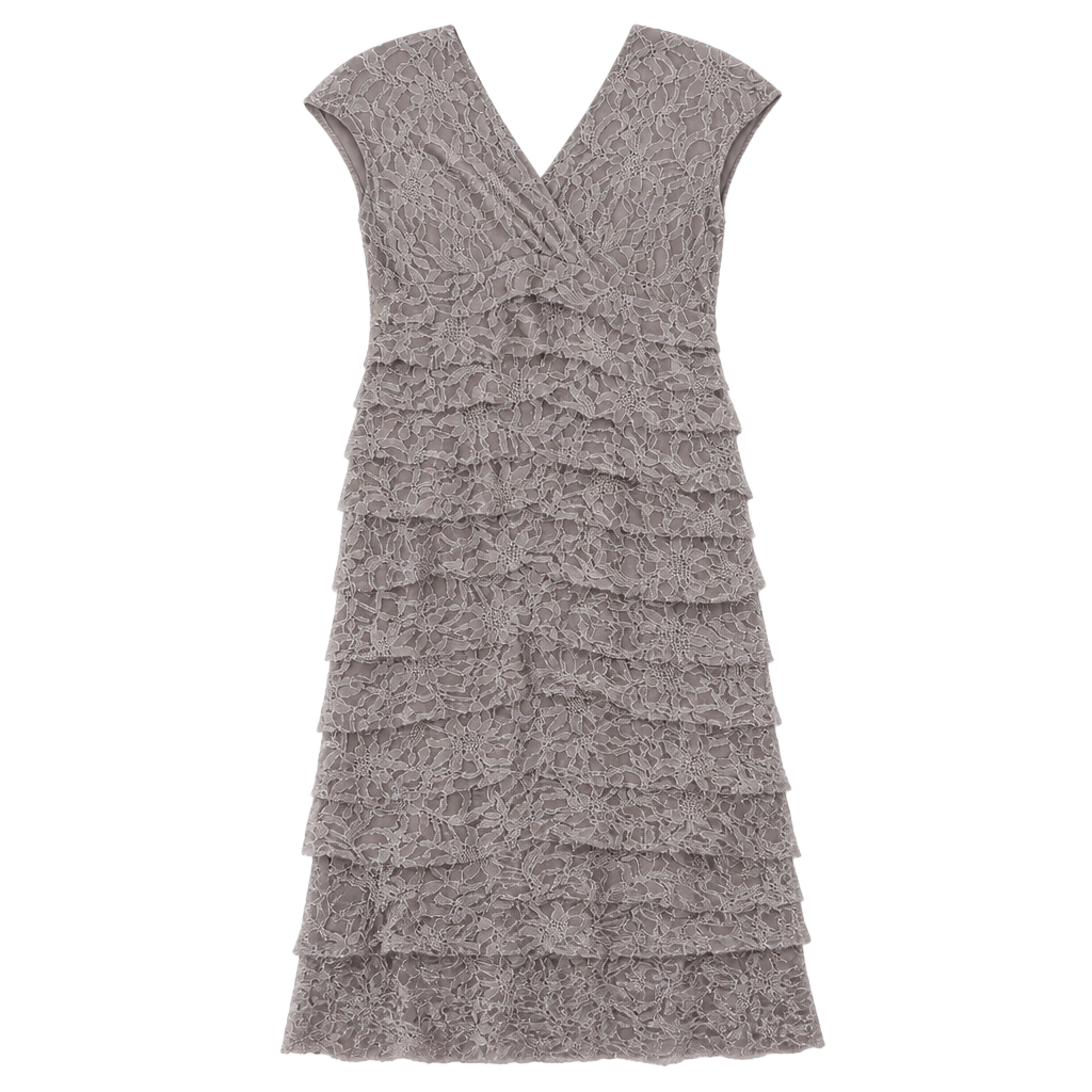 Jessica Howard Lace Dress Size 12 Gray Metallic Tiered Maxi Evening Gown 1