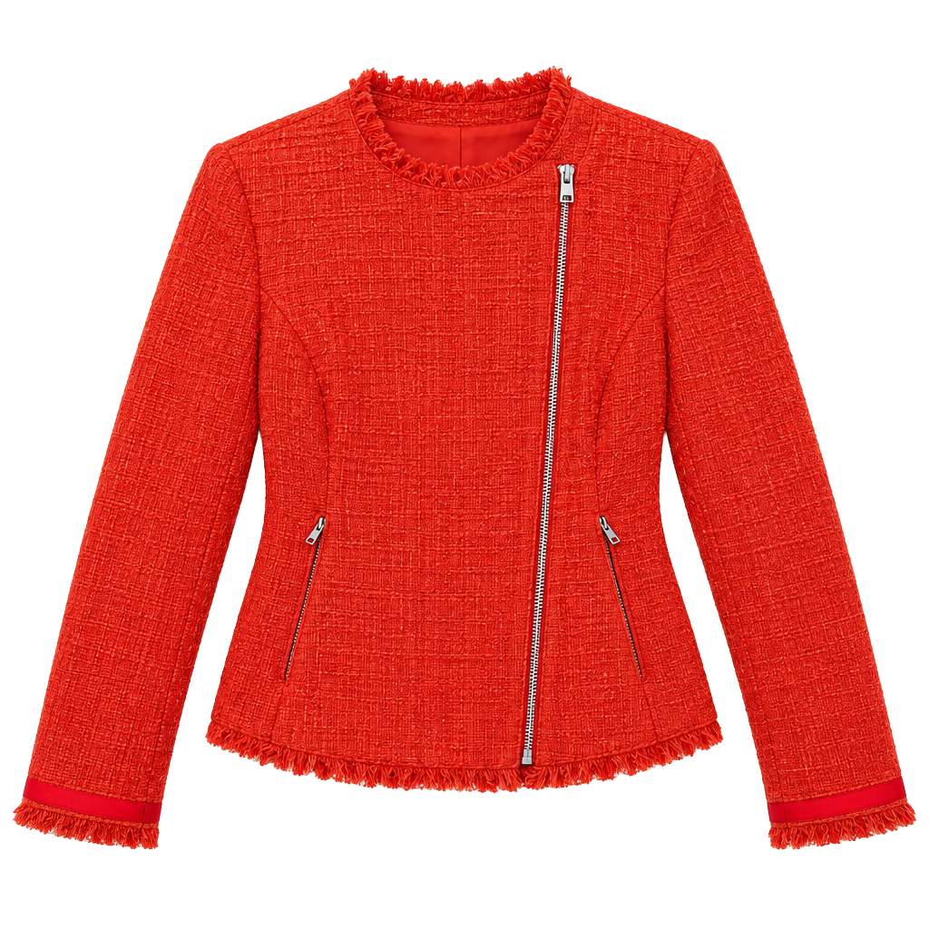 J.Crew Tweed Moto Jacket Size 6 Red Asymmetrical Zip 1