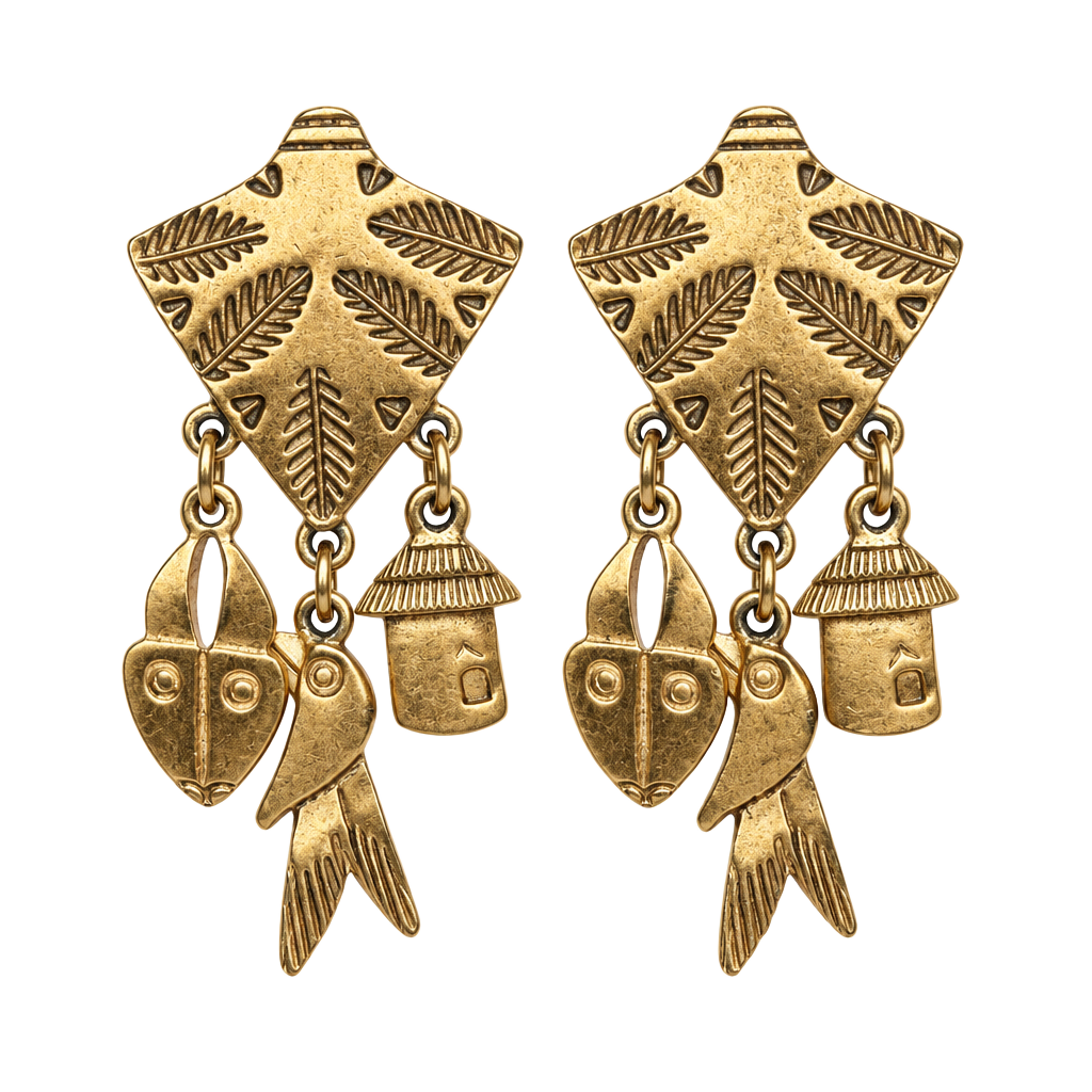 All At Once Handmade Goldtone Dangle Charm Earrings birds boho charms 1