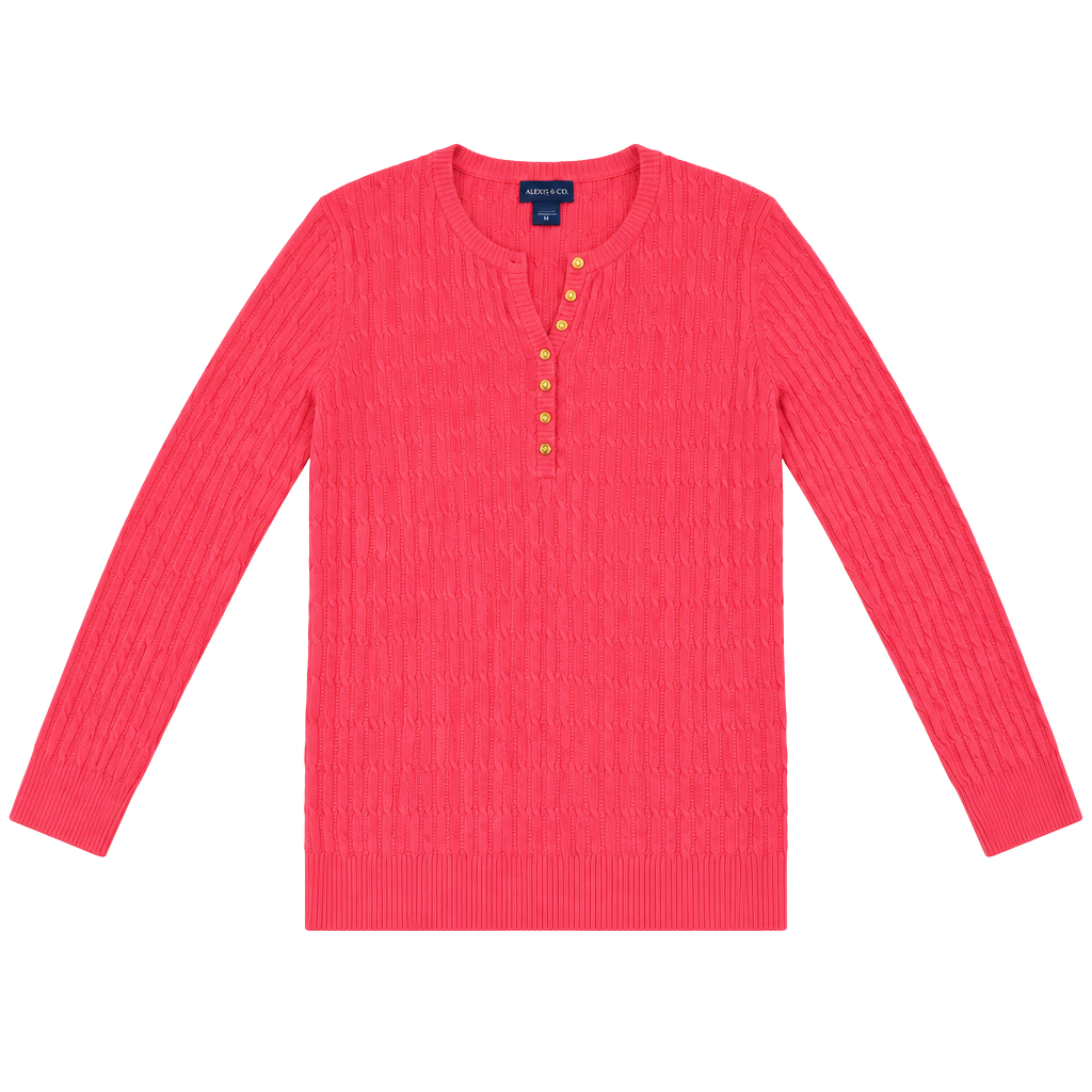 Karen Scott Cable Knit Henley Sweater Size M Red Cotton 1