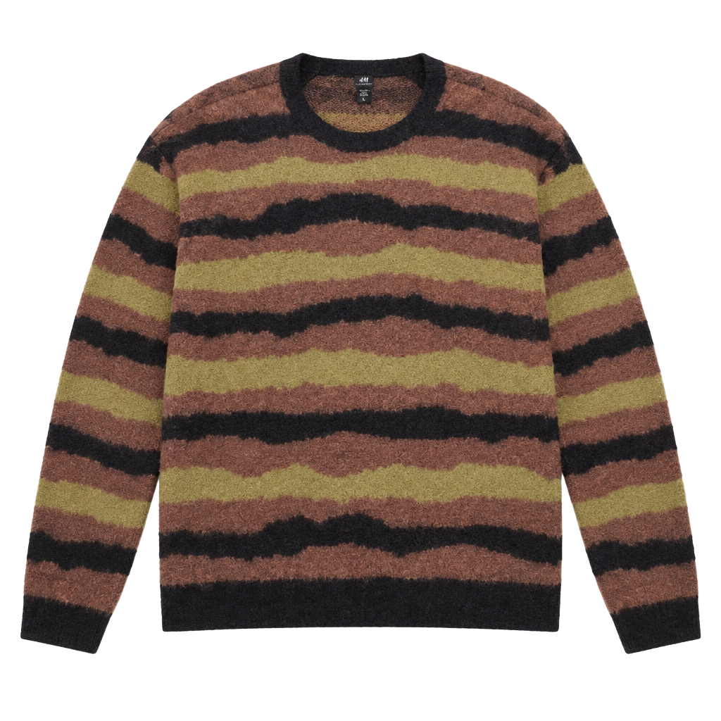 Thorn & Fable Wavy Stripe Fuzzy Sweater Size 3X Brown Green 1