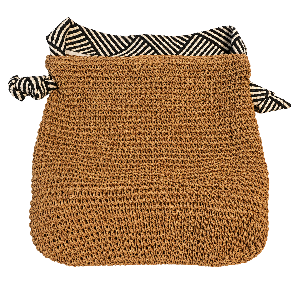 Malibu Raffia Shoulder Bag Woven Straw Hobo Handbag Black White Strap 1
